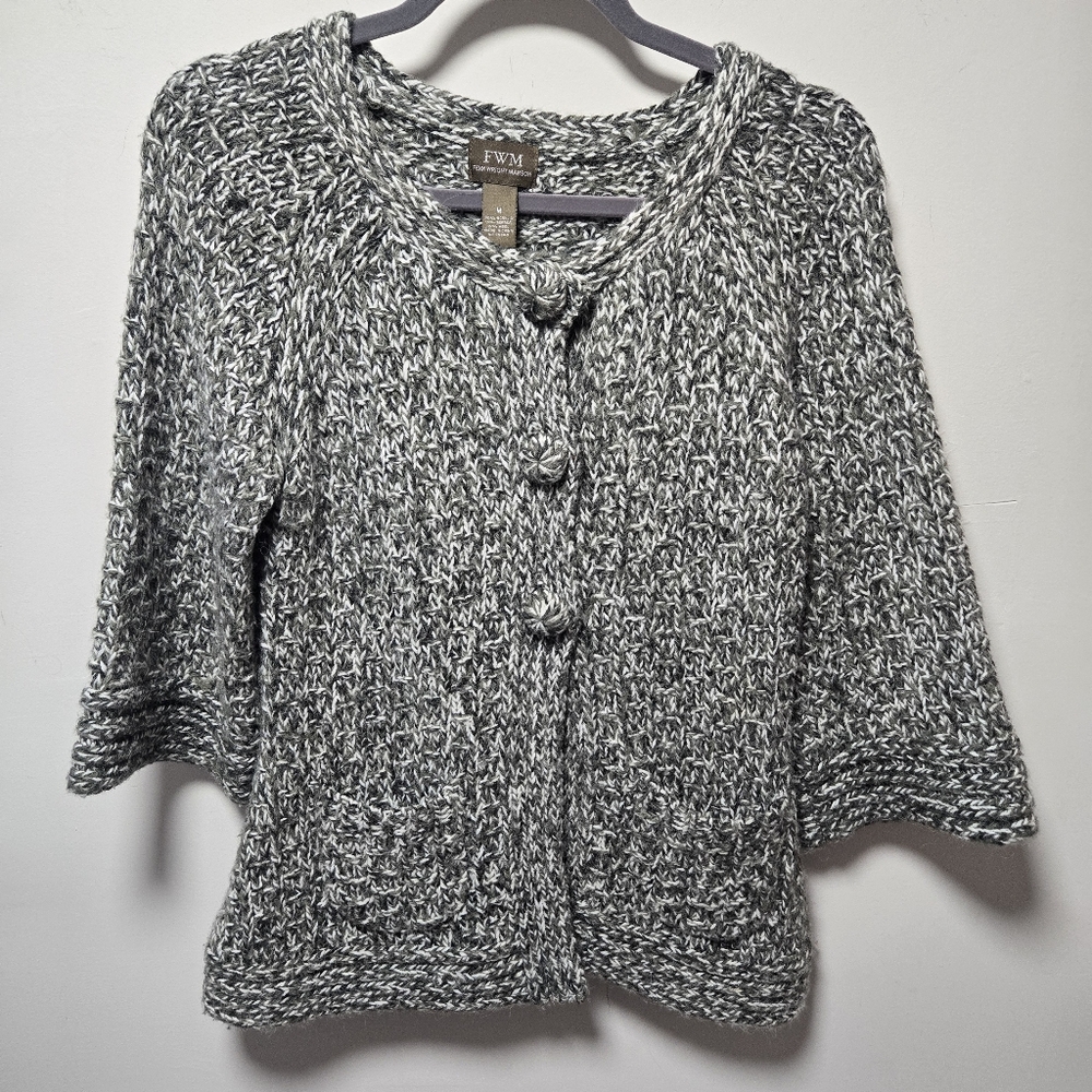 Fenn Wright Manson Cardigan Size Medium Alpaca Wool Blend Cozy Gray White